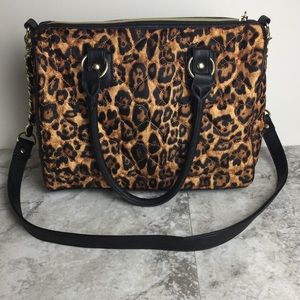 Betsey Johnson Leopard Print Satchel with Black Trim